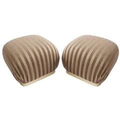 Pair of Karl Springer Style Souffle Pouf Ottomans