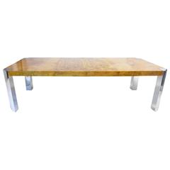 Milo Baughman for Directional Burled Elm and Chrome Extension Dining Table