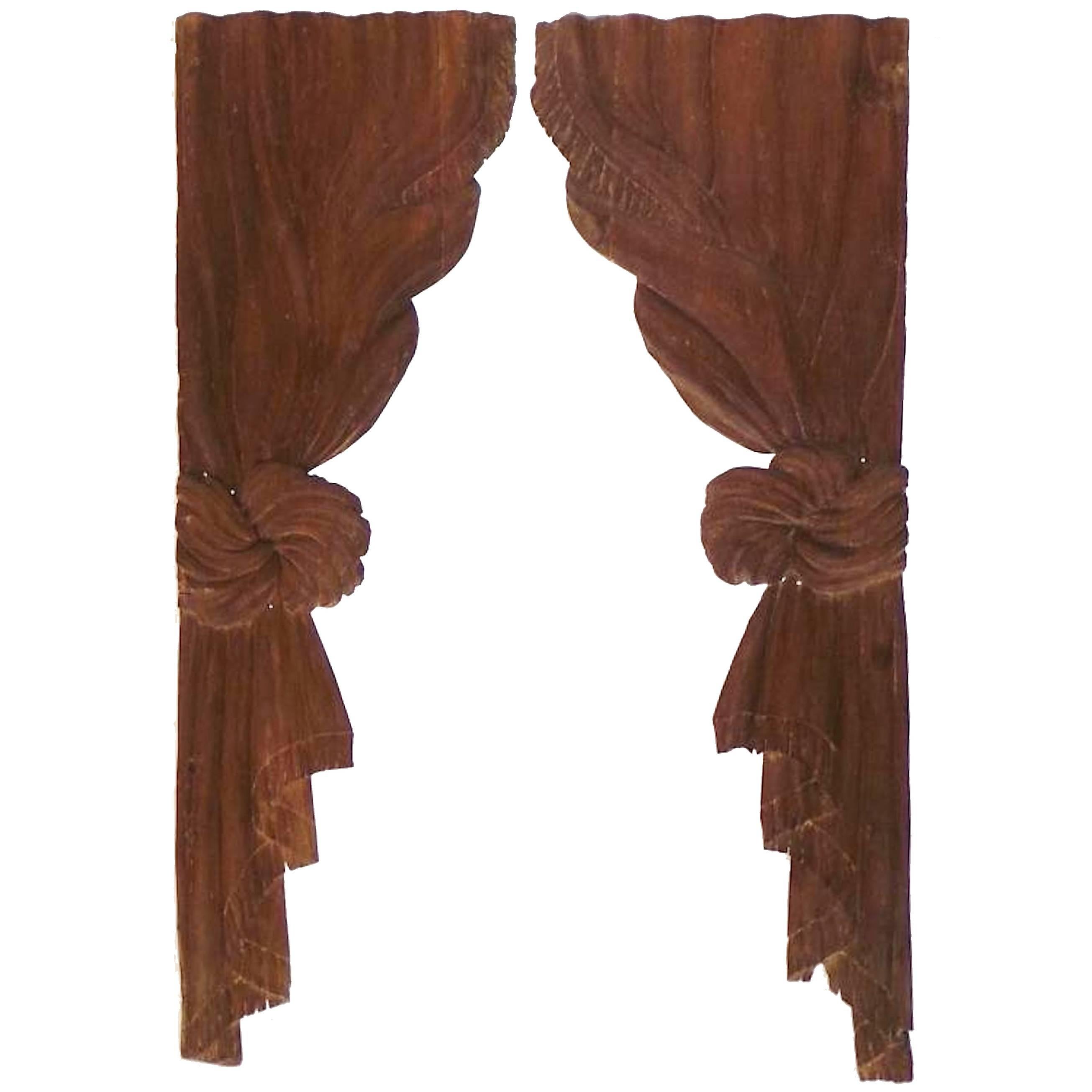 Pair of 19th Century Carved Oak Curtain Panels
