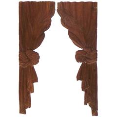 church pulpit drapes Used Pair of 19th Century Carved Oak Curtain Panels