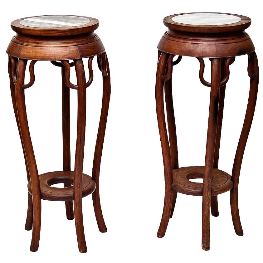 Pair of Chinese Tall Teak Stands