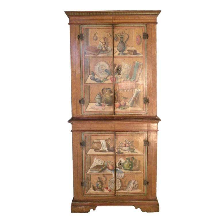 Italian 19th Century Neoclassical Trompe L'oeil Painted Cabinet For Sale