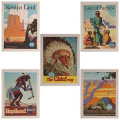 Set of Five Original 1940s Santa Fe Railroad Travel Posters