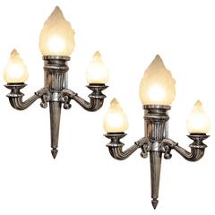 Antique Pair of Massive Neoclassical Alloy Wall Lights, circa 1920