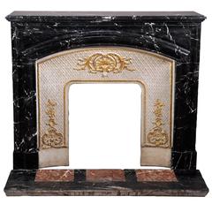 Antique Louis XIV Style Fireplace in Black Marquina Marble, 19th Century