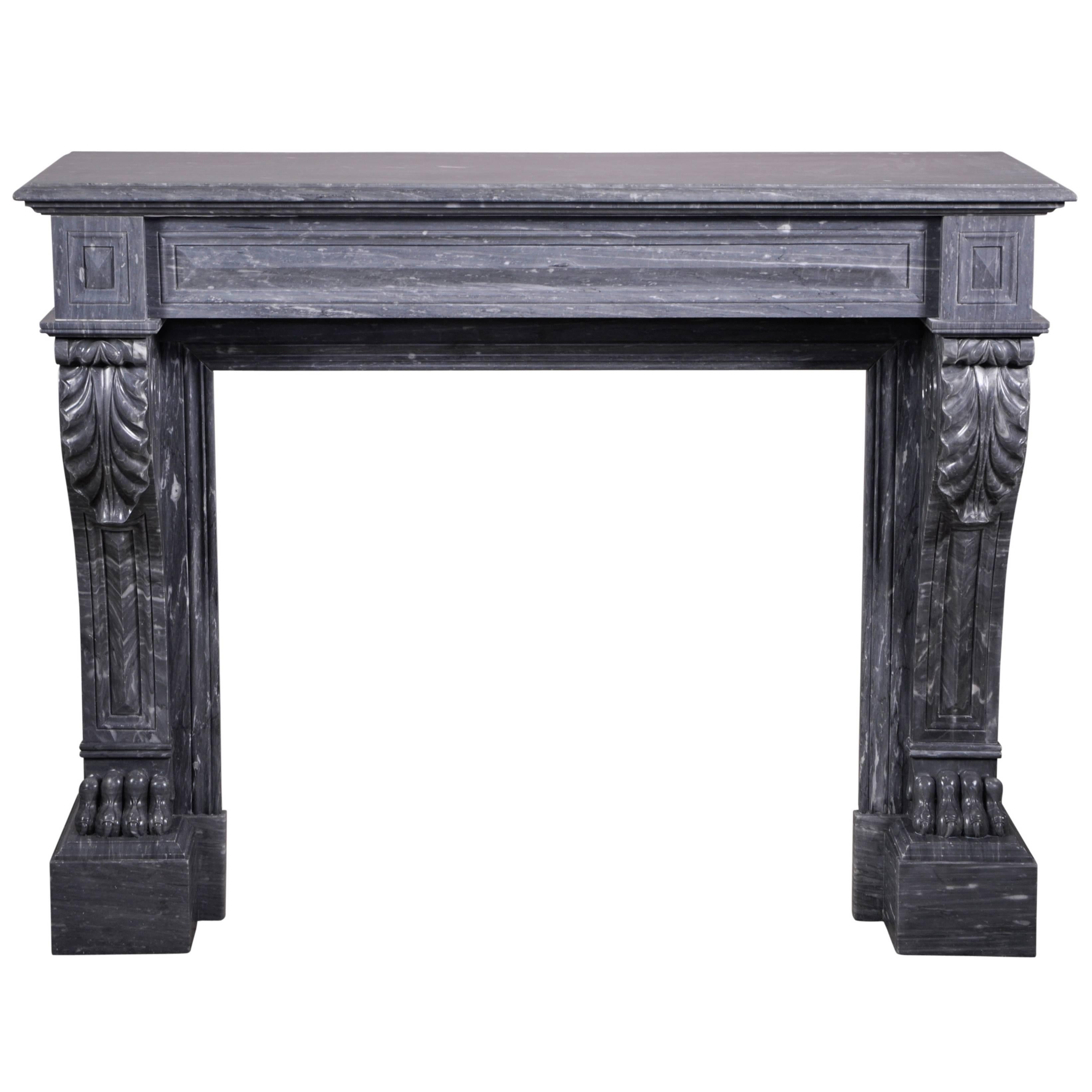 Antique Napoleon III style fireplace in Blue Turquin marble, 19th c. For Sale