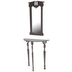 Hand-Forged and Cut Steel Console and Mirror