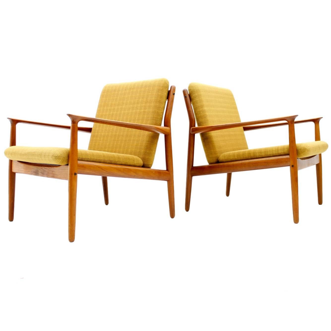 Pair Danish Teak Lounge Chairs by Grete Jalk, 1960