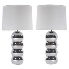 Pair of 1970s Chrome Stacked Ball Lamps by George Kovacs