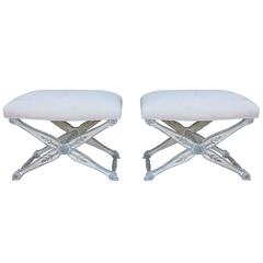 PAIR OF 20thC DIRECTOIRE STYLE PAINTED "X" BENCHES Vintage PAIR OF 20thC DIRECTOIRE STYLE PAINTED "X" BENCHES