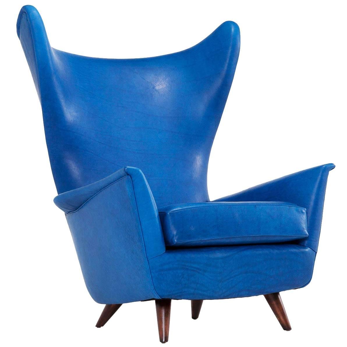 MidCentury Reupholstered Italian Wingback Chair For Sale at 1stdibs