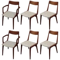 Vintage Set of Six Erik Christensen "Boomerang" Danish Dining Chairs