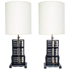 Vintage Pair of Asian Abacus Lamps 