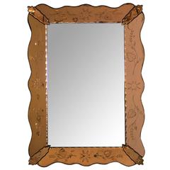 Shapely Italian 1930s Mirror with Etched Peach-Colored Surround 5