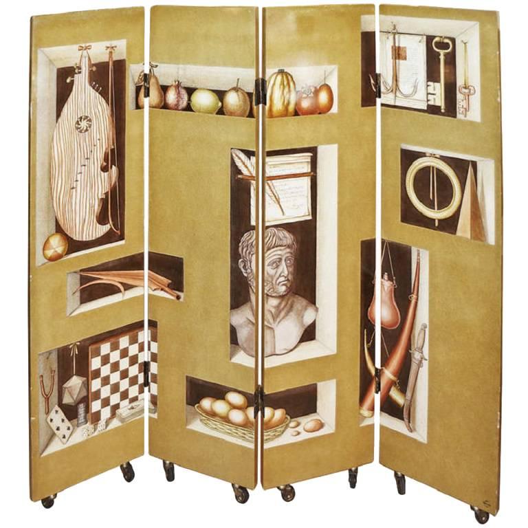 Piero Fornasetti "Nicchie" Four-Panel Screen, Italy, 1989