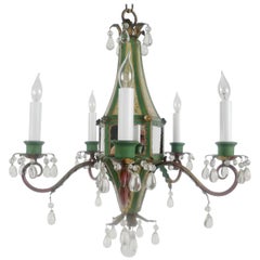 Five-Light Tole Peinte and Crystal Chandelier