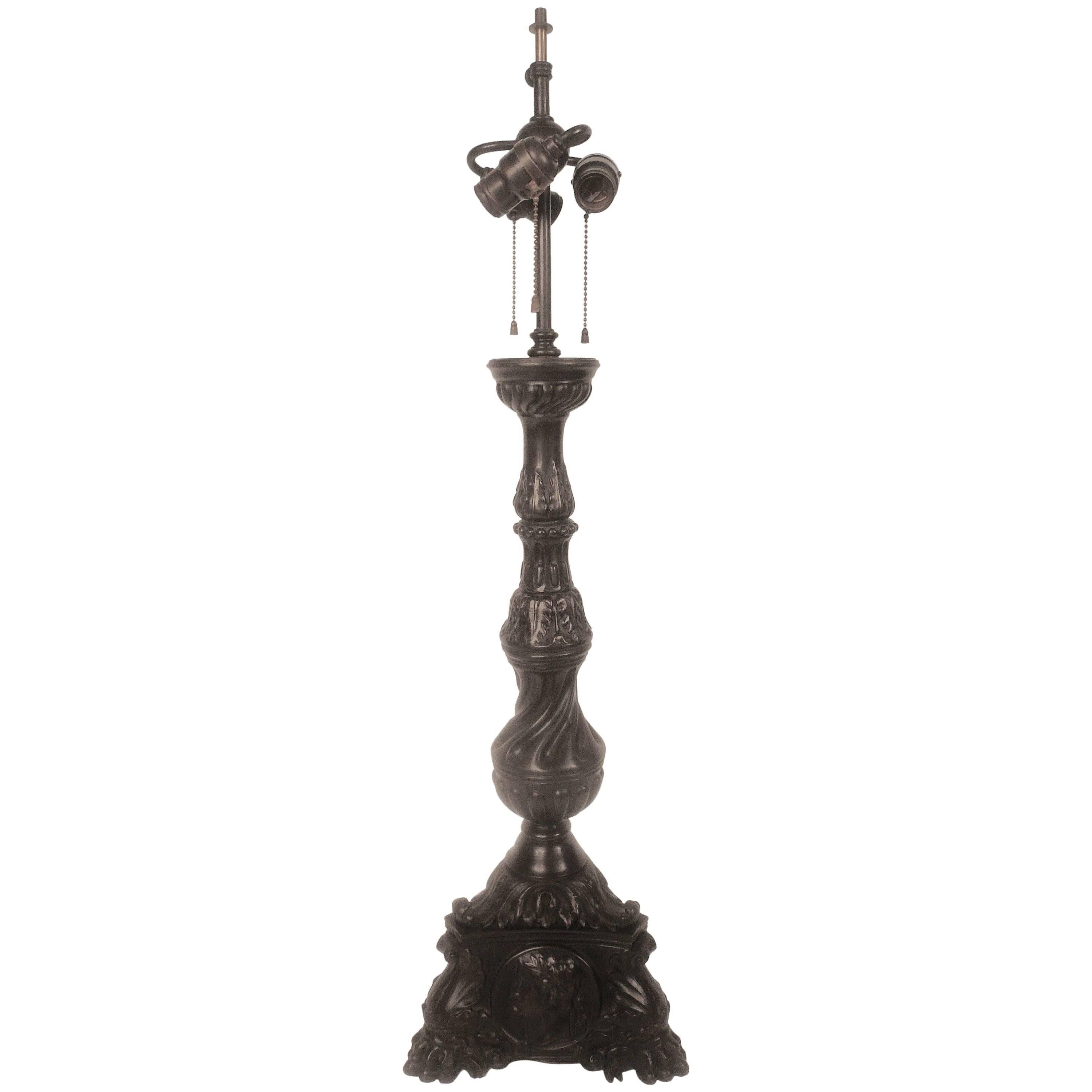 Large Patinated Bronze Lamp by E. F. Caldwell