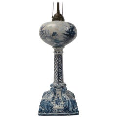 19th Century Delft Oil Lamp