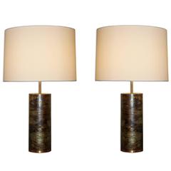 Pair of Oxidized Brass Lamps, France, 1960