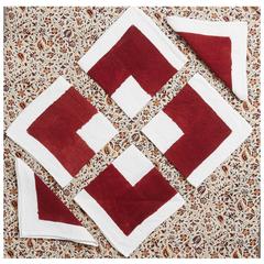 Iranian Ghalamkar Square Tablecloth and Six Hand-Painted Linen Napkins