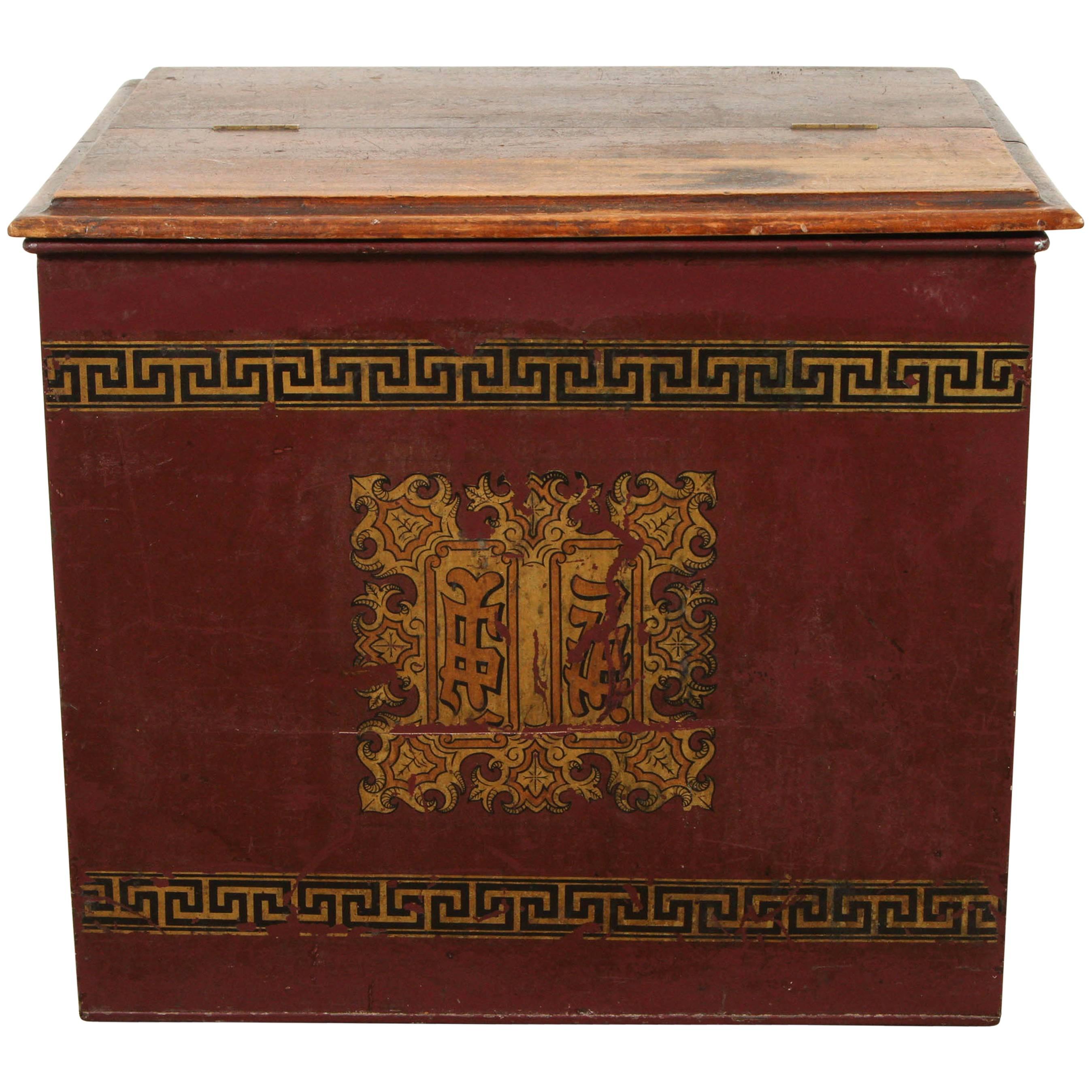 Late 19th Century English Tin and Wood Storage Box 