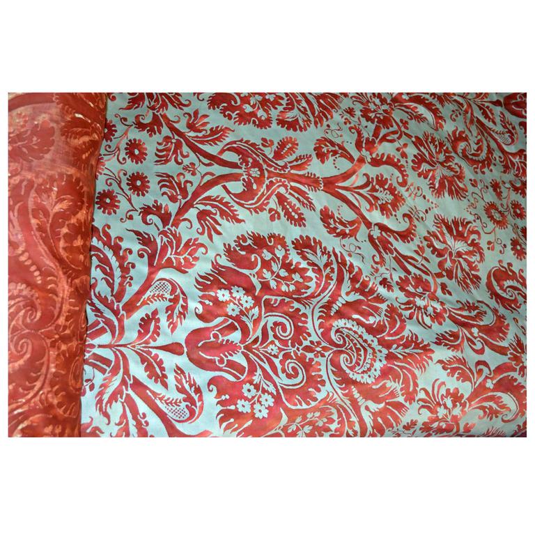 28 Yards of Vintage Fortuny Fabric "Demedici" Pattern in Scarlet and Silver