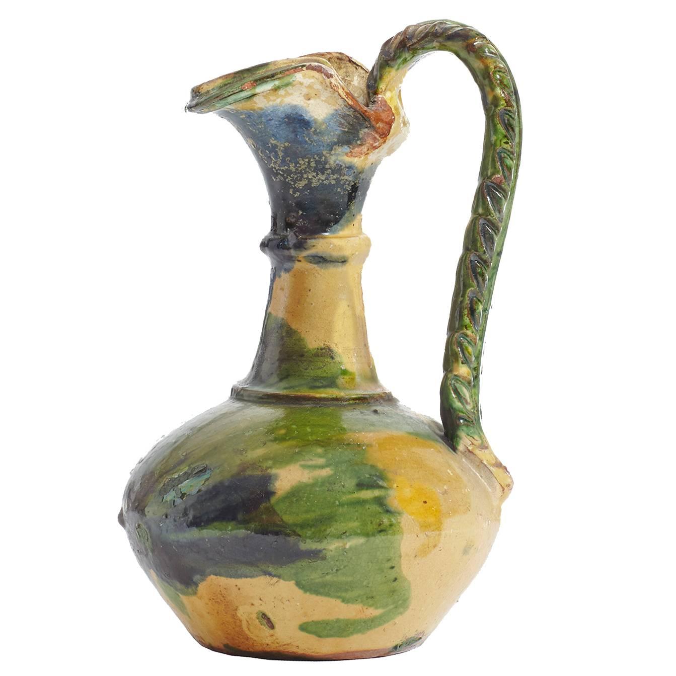 Handmade Antique Ceramic Water Carafe, Typical of the Calabria Region in Italy For Sale