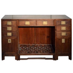 Antique Fretwork Desk with Bronze Hardware and Drawers from China, 19th Century