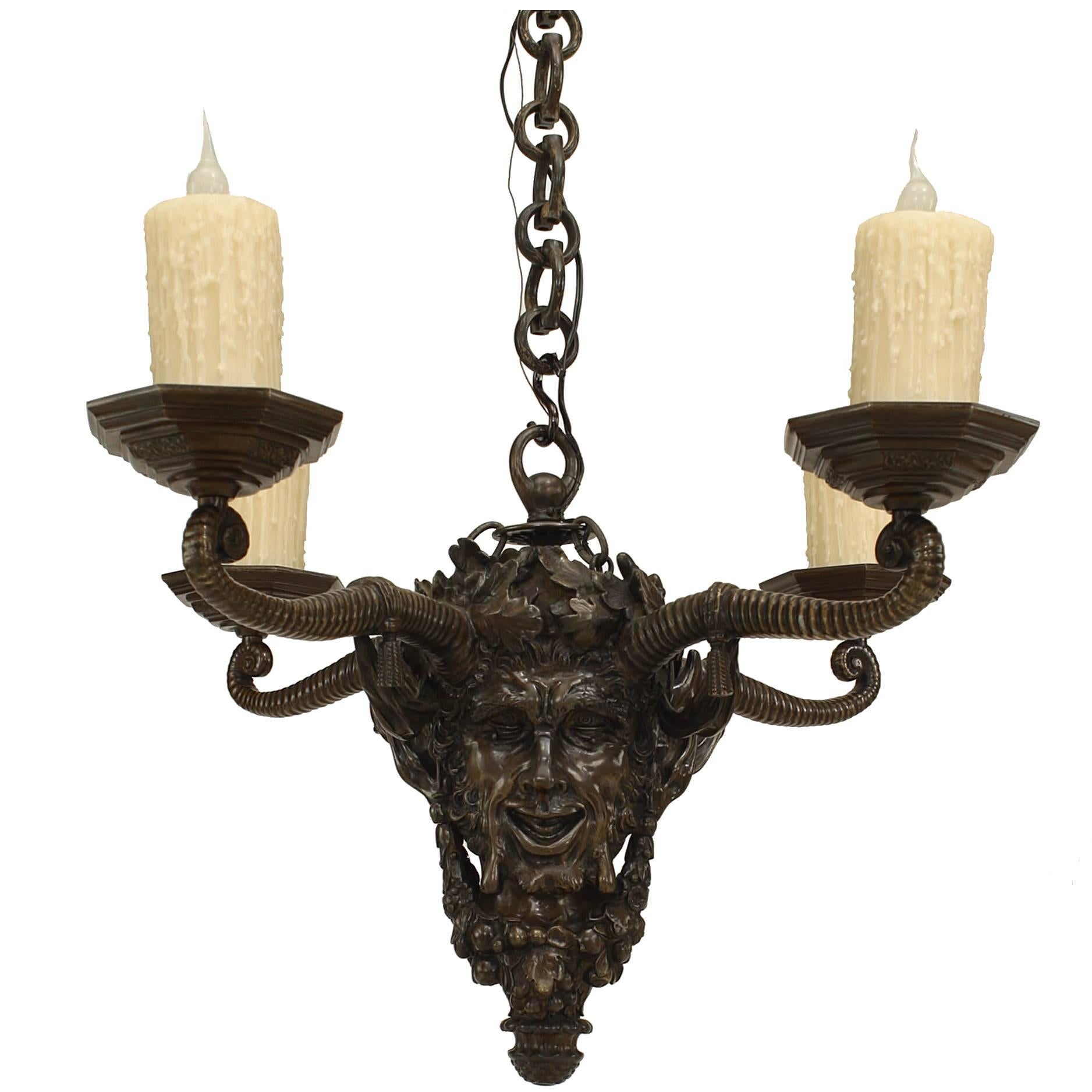 English Victorian Mythological Bronze Chandelier