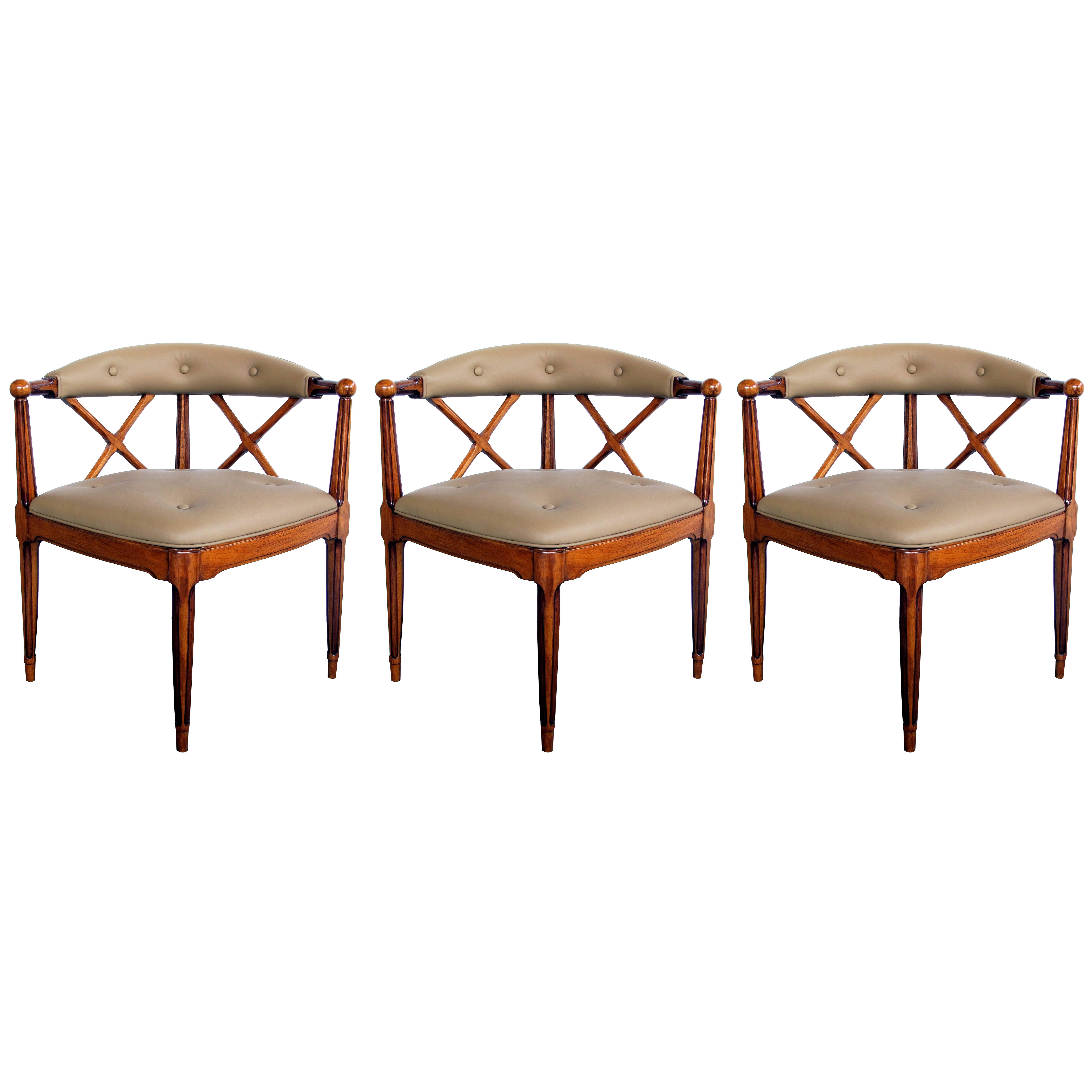 Stylish Set of Three American Custom-Made Corner Chairs by Tomlinson Furniture