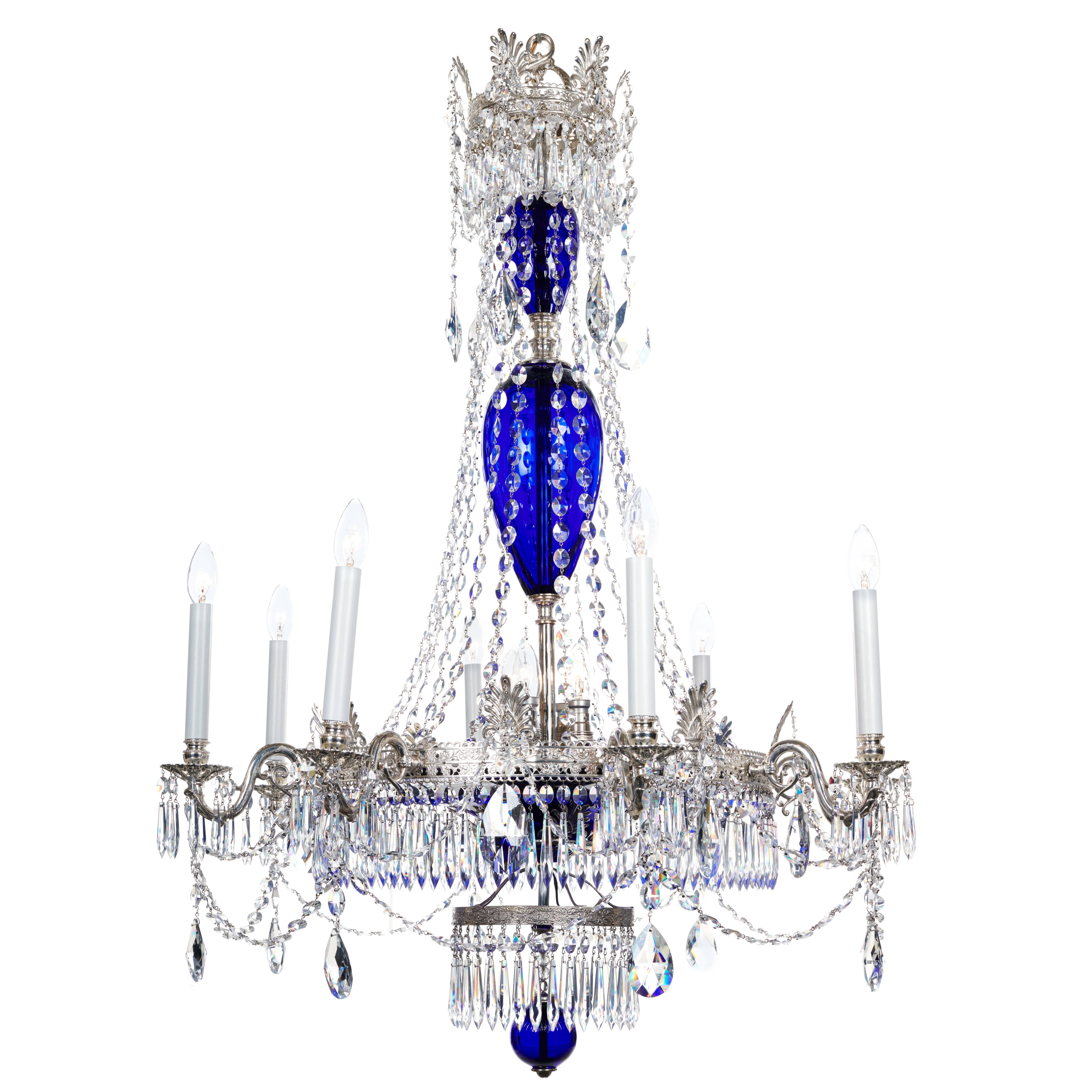 Baltic Silvered and Glass Cobalt Blue Chandelier