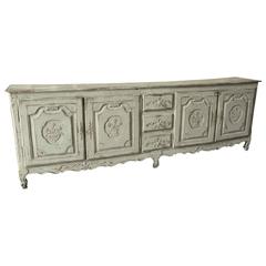 French 19th Century Provencal Long Enfilade Buffet in Painted Wood