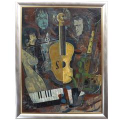 Hugo Mohl 
Hommage Auf Musik
 Midcentury Cubist Painting, Dated 1967