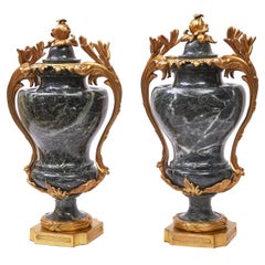 Pair of French Napoleon III Large Ormolu-Mounted Marble Cassolettes, circa 1880