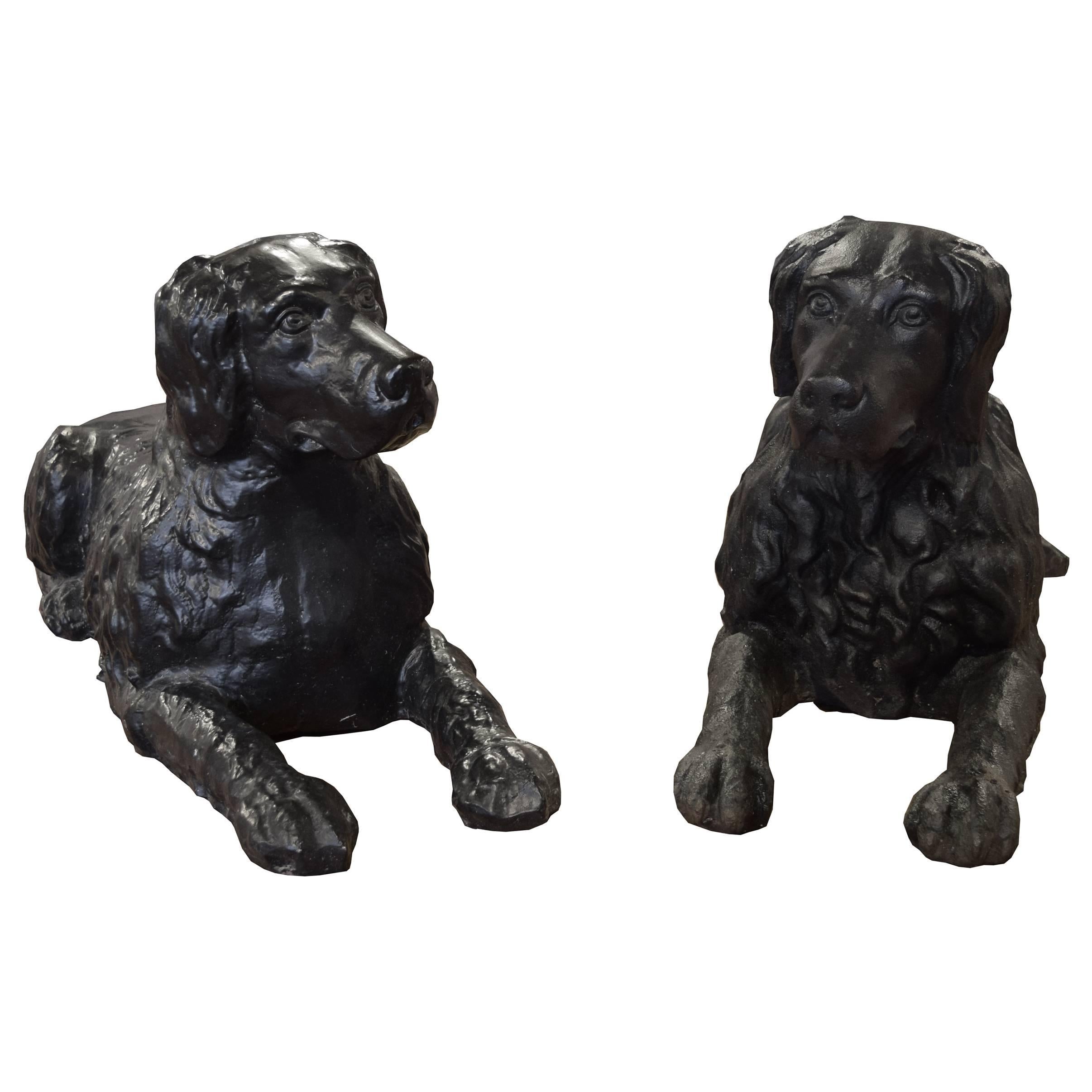 Pair of J. W. Fiske & Co. Newfoundland Statues