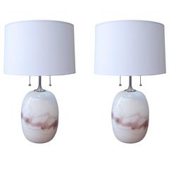 Vintage Pair of Holmgaard Modernist Glass Table Lamps