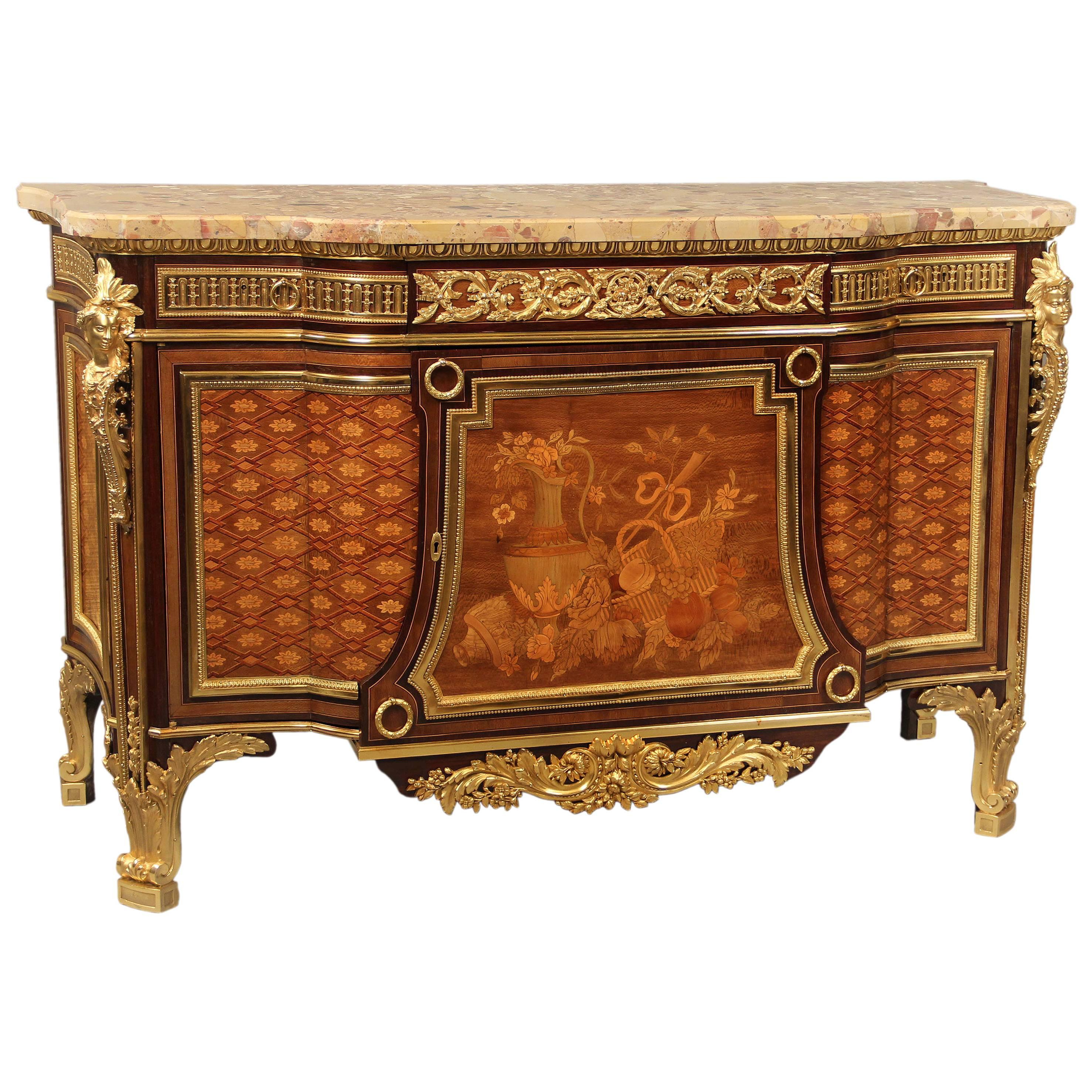 Exceptional Late 19th Century Inlaid Marquetry and Parquetry Commode