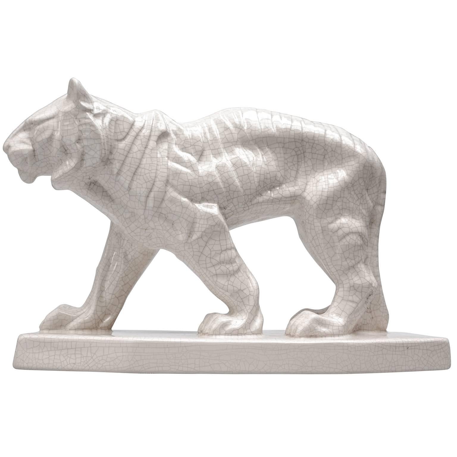 Émaux de Longwy Sculpture tigre émaillée craquelée