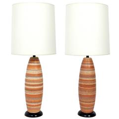 Pair of Mid-Century Modern Ceramic Lamps in a Sandstone Strata