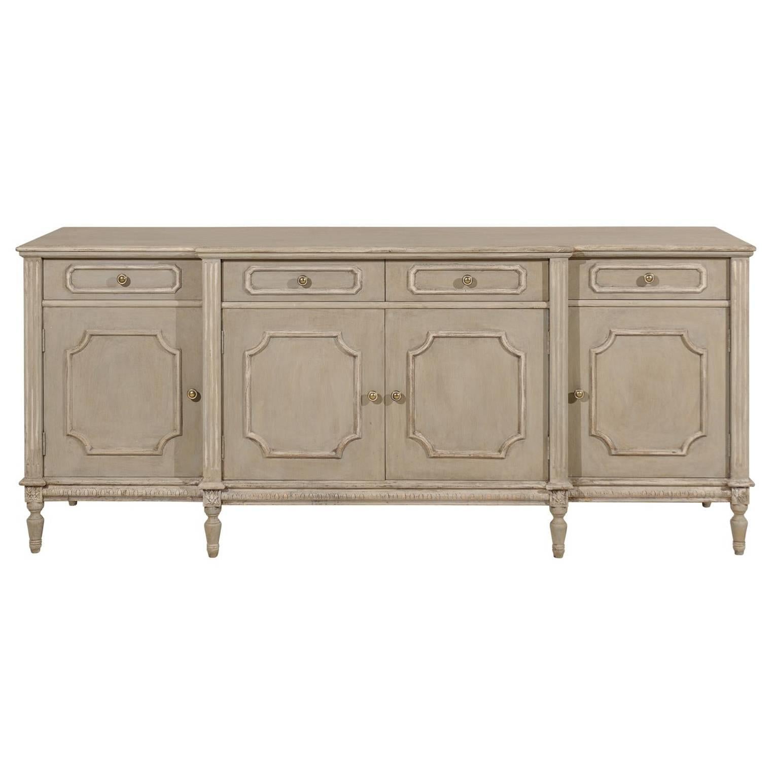 Lovely Painted Wood Breakfront Four-Door Enfilade or Sideboard with Drawers
