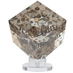Huge Lucite Cube Sculpture with Exploded Clock Parts