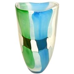 1970s Italian Pezzato White Blue and Green Modern Murano Glass Vase