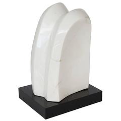 White Marble Abstract Sculpture on Black Lucite Base