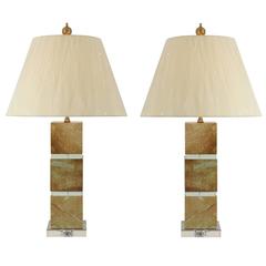 Restored Pair of Modern Lamps in Jade and Crystal 6