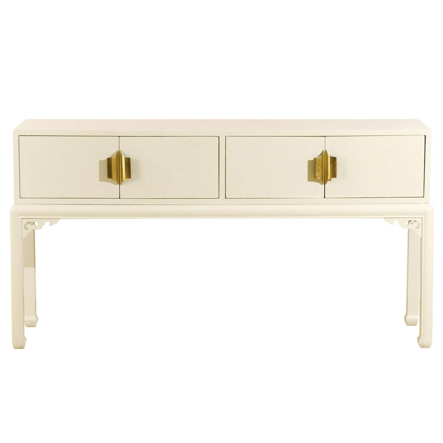 Restored Vintage Raffia Console or Buffet in Cream Lacquer