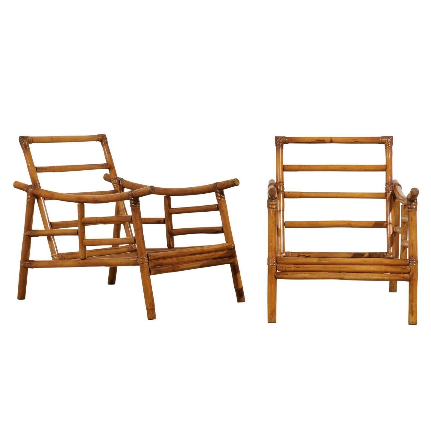 Restored Pair of Early Loungers by John Wisner for Ficks Reed