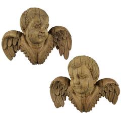 Large Pair of Walnut Cherubs