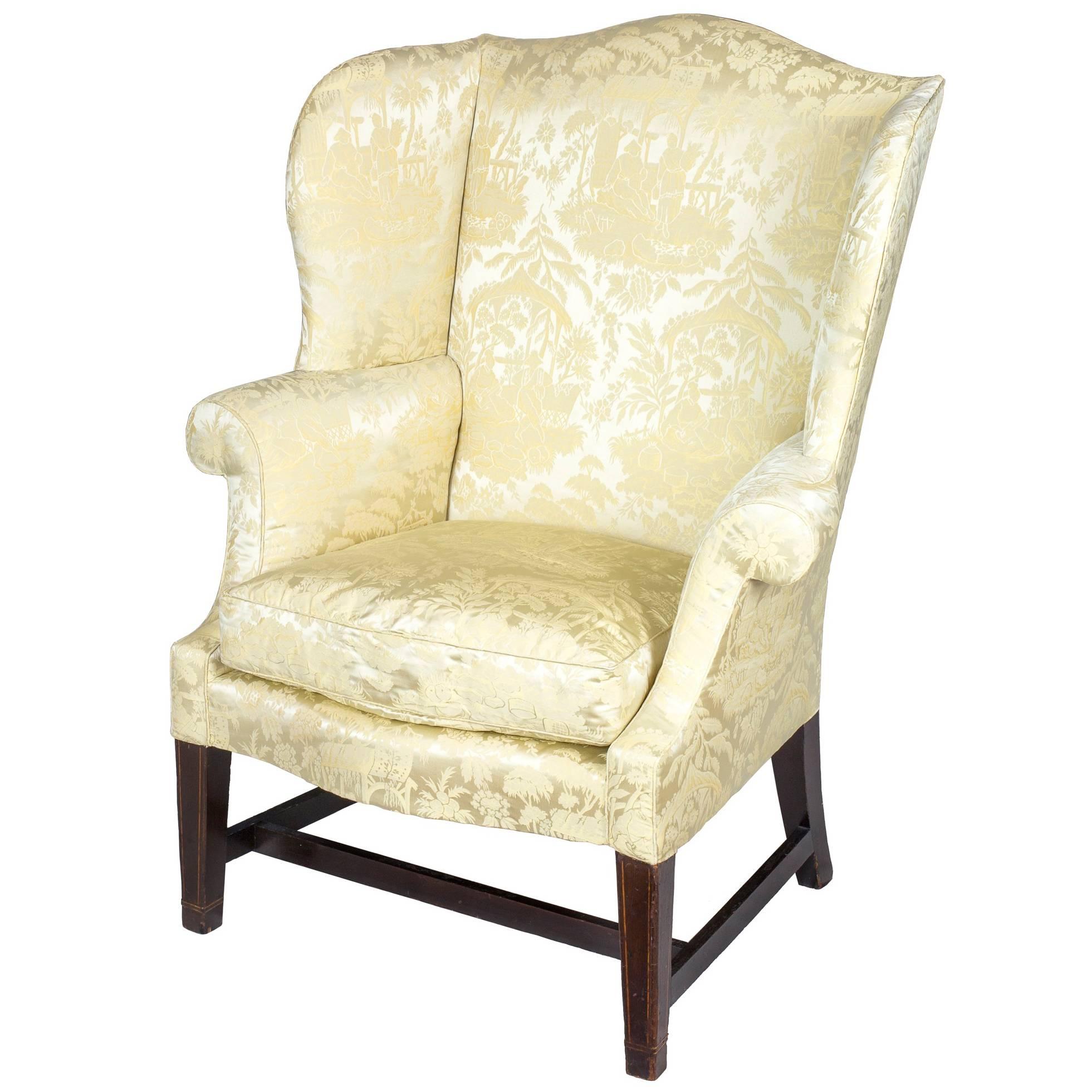 Small Hepplewhite Inlaid Mahogany Wing Chair, Philadelphia, Israel Sack For Sale