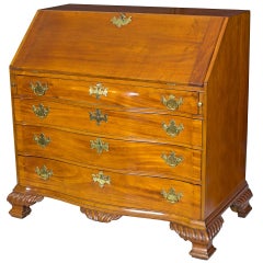 Chippendale Mahogany Slant-Lid Desk with a Blocked Serpentine Front, MA