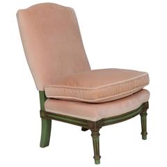 Pale Pink Velvet and Painted Wood French Diminutive Slipper Chair